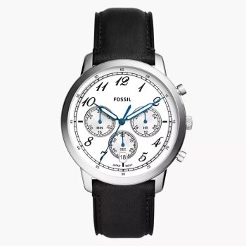 Fossil Neutra FS6023 muški sat sa crnim kožnim kaišem i bijelim brojčanikom