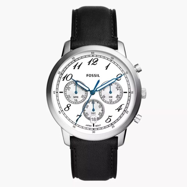 Fossil Neutra FS6023 muški sat sa crnim kožnim kaišem i bijelim brojčanikom