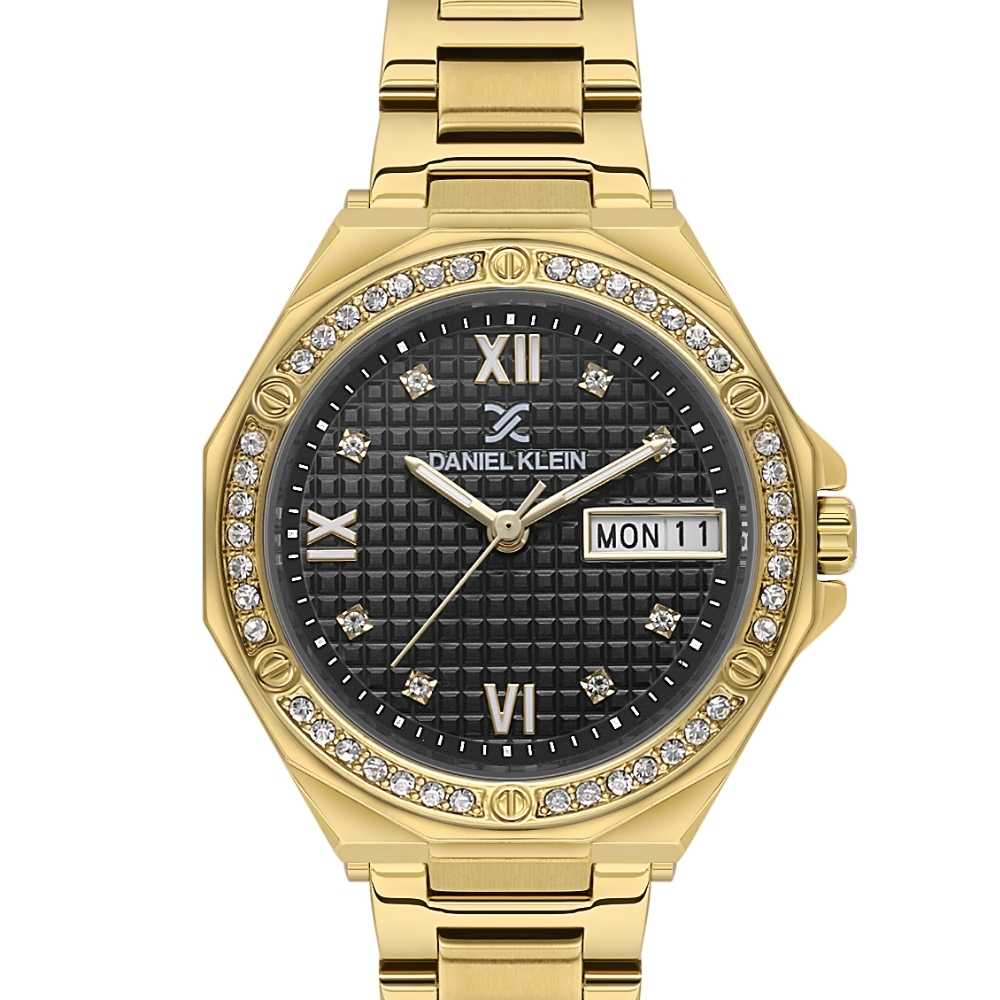 Daniel Klein DK.1.13931-2 Daniel Klein DK.1.13931-2 ženski sat – zlatna boja i crni brojčanik s kristalima
