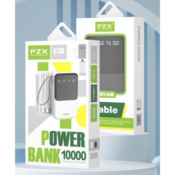 PZX C136 power bank 10000mAh s ugrađenim kablovima i LED ekranom