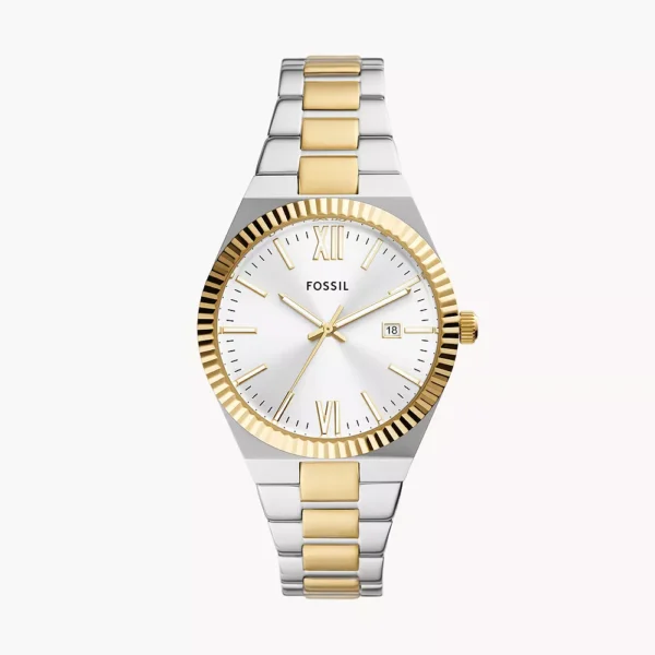 Fossil Scarlette ES5259 two-tone ženski sat fluted bezel narebreni prsten