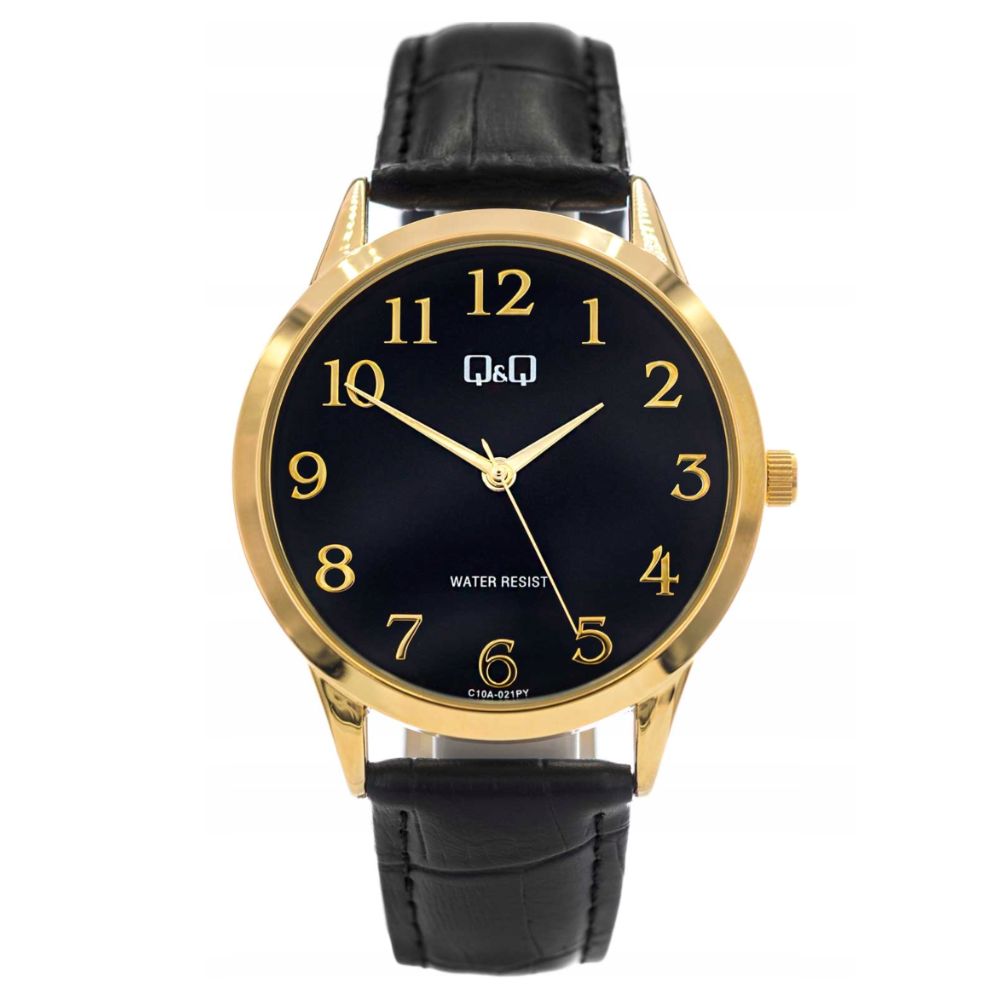 Sat Q&Q C08Q-018PY Sat Q&Q C08Q-018PY crni sa zlatnim brojevima i kožnom narukvicom
