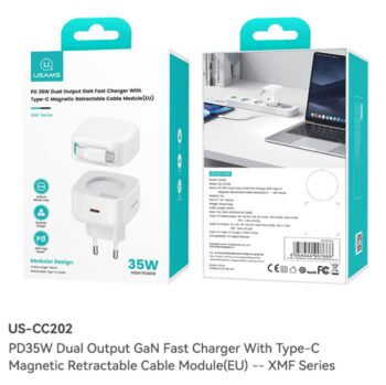 USAMS PD 35W GaN Fast Charger EU sa Type-C retractable kablom