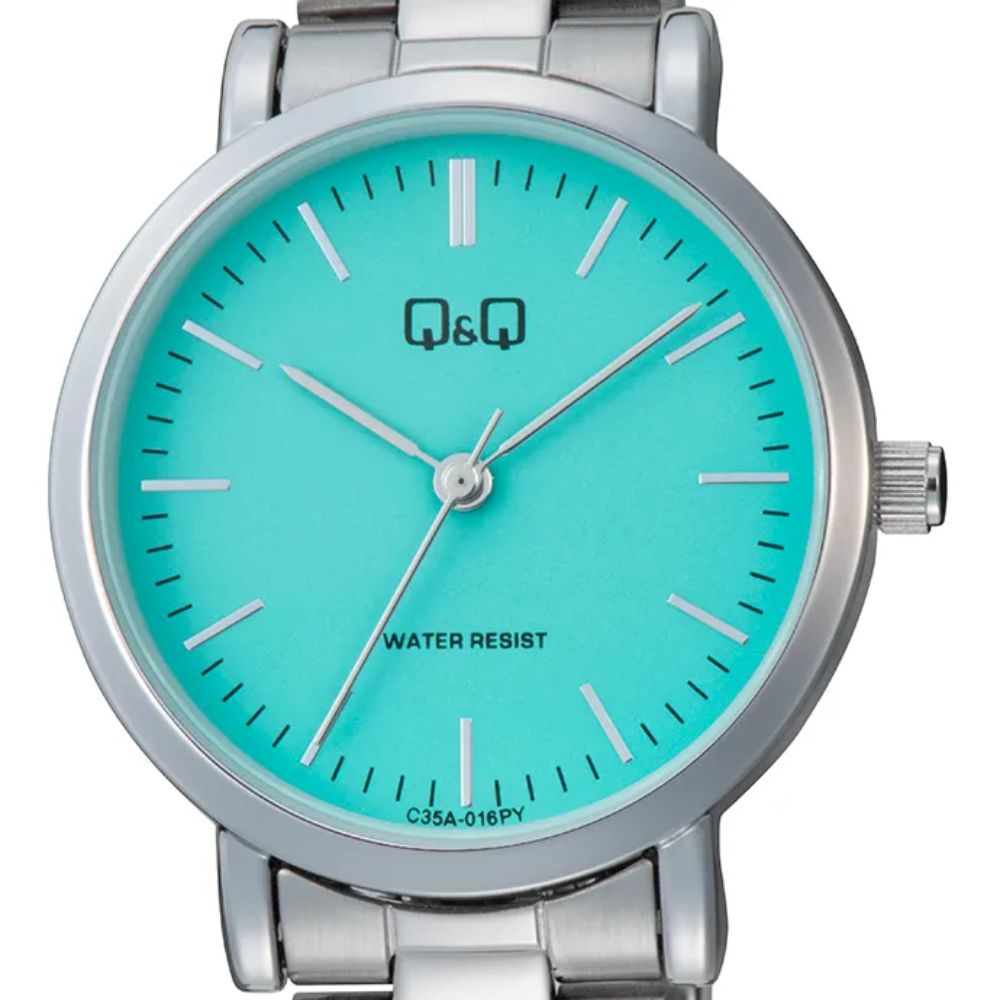Ženski sat Q&Q C35A-016PY Ženski sat Q&Q C35A-016PY – tirkizni brojčanik i čelična narukvica