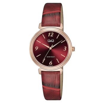 Ženski sat Q&Q Q27B-013PY s bordo brojčanikom i kožnom narukvicom