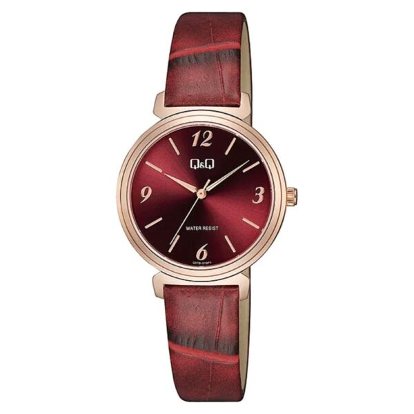 Ženski sat Q&Q Q27B-013PY s bordo brojčanikom i kožnom narukvicom