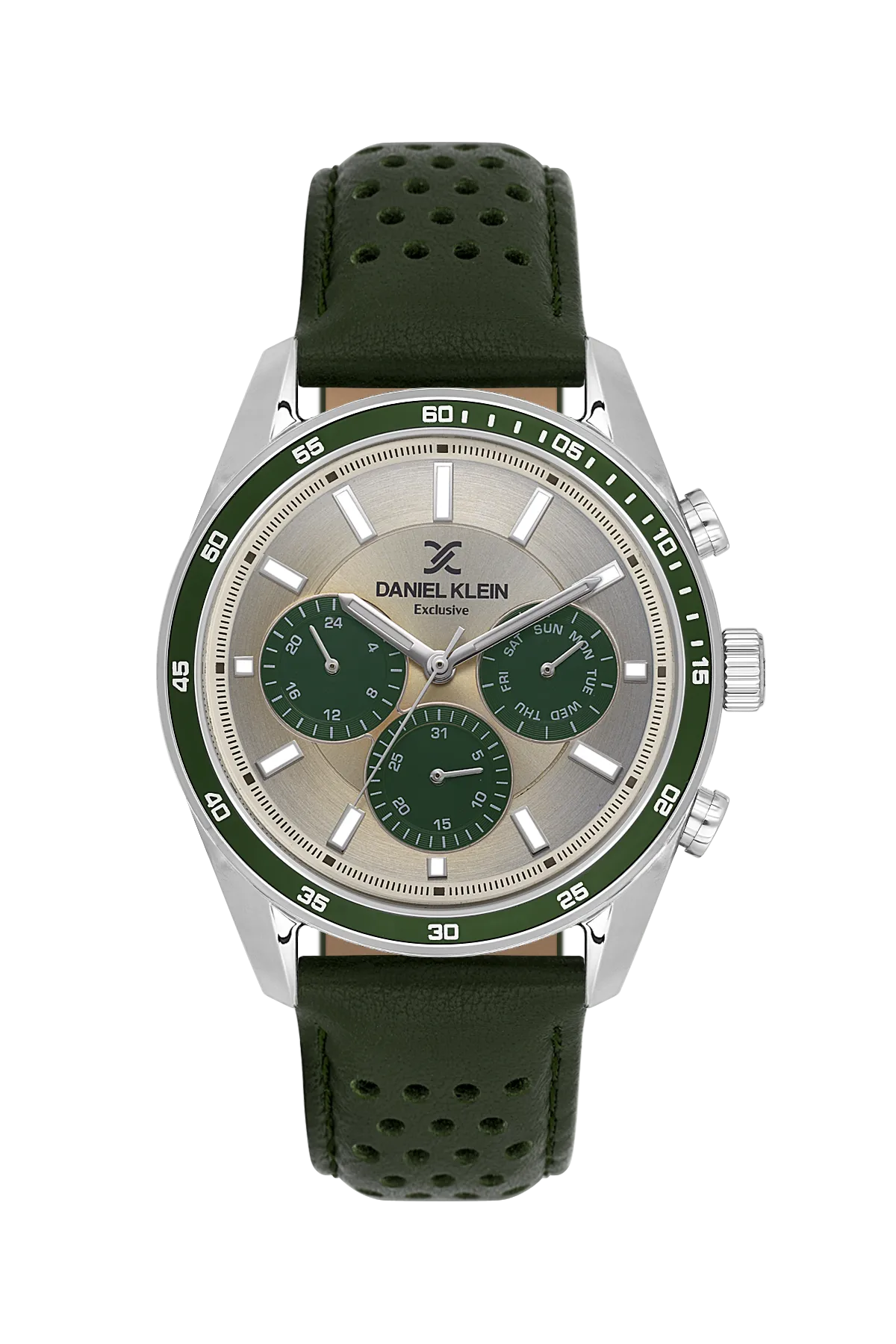 Muški sat Daniel Klein DK.1.14221-4 srebrno zeleni sa perforiranom kožnom narukvicom