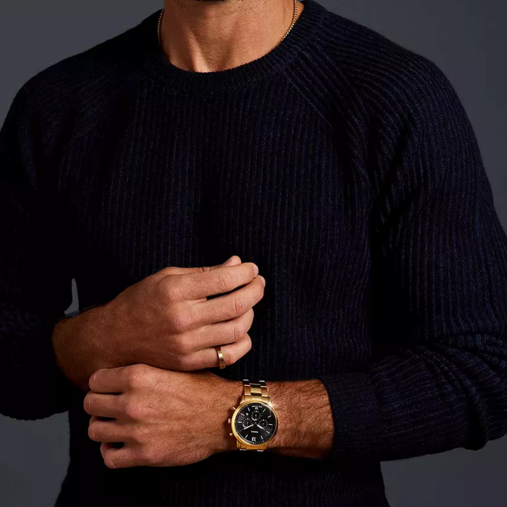 Fossil Neutra FS6093 Zlatni Muški Sat Crni Ciferblat