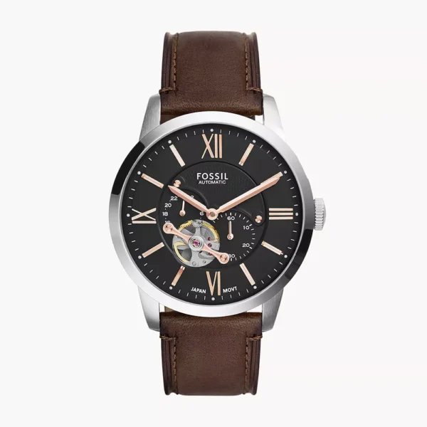 Fossil Townsman Automatic ME3061 muški sat crni ciferblat smeđa koža