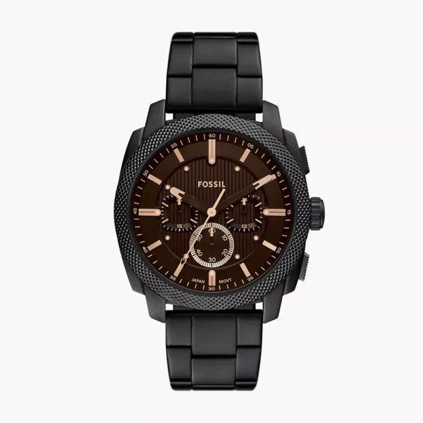 Fossil Machine FS6097 muški sat crni čelik rose gold detalji
