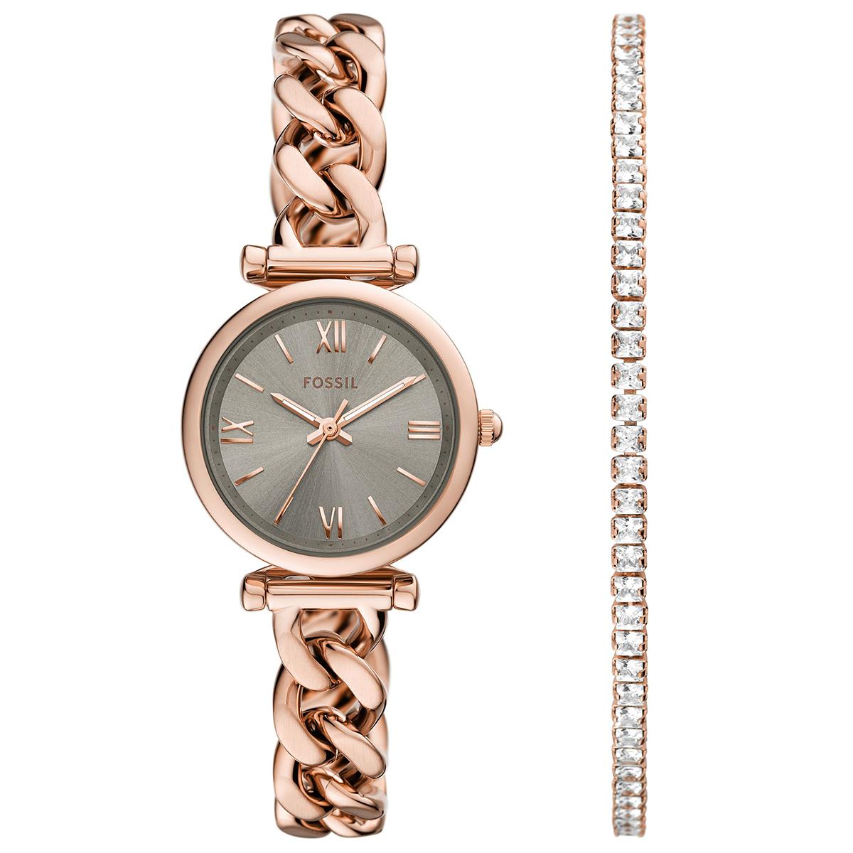 Fossil Carlie ES5378SET ženski sat set sa narukvicom roze zlato