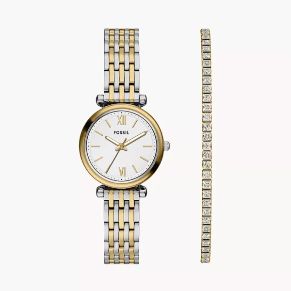 Fossil Carlie ES5450SET ženski sat two-tone set sa narukvicom