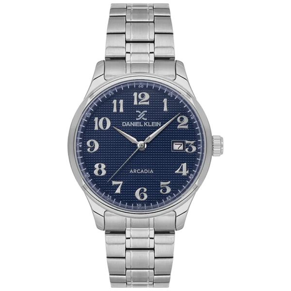 Muški sat Daniel Klein 14050-3 srebrni sa plavim teksturiranim brojčanikom i arapskim brojevima