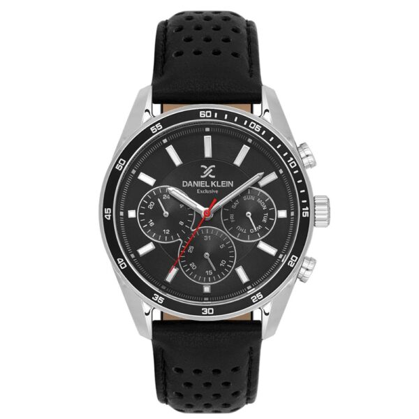 Muški sat Daniel Klein DK.1.14221-2 potpuno crni sa perforiranom kožnom narukvicom