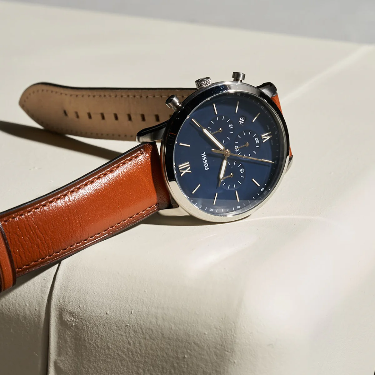 Čehajjić Visoko Fossil Neutra FS5453 smeđi kožni muški sat plavi ciferblat