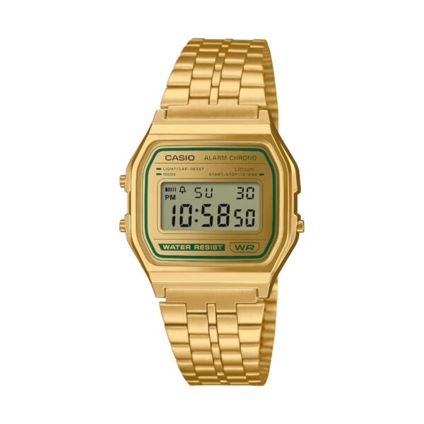 Casio A158WEGV-9AEF zlatni retro sat sa zelenim detaljima – Čehajjić Visoko