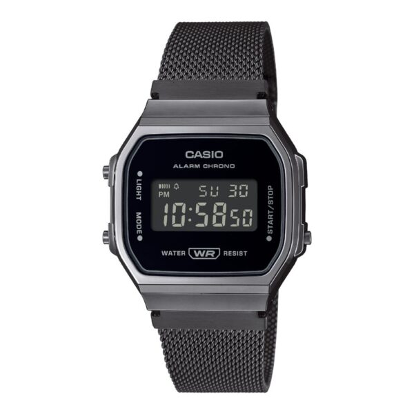 Casio A168WEM-1BEF retro digitalni sat sa tamnosivom mrežastom narukvicom i crnim brojčanikom – Čehajjić Visoko