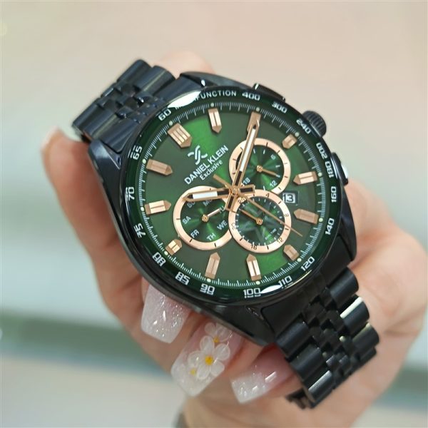 Muški sat Daniel Klein DK.1.14001-4 crni sa zelenim brojčanikom i Rose Gold detaljima