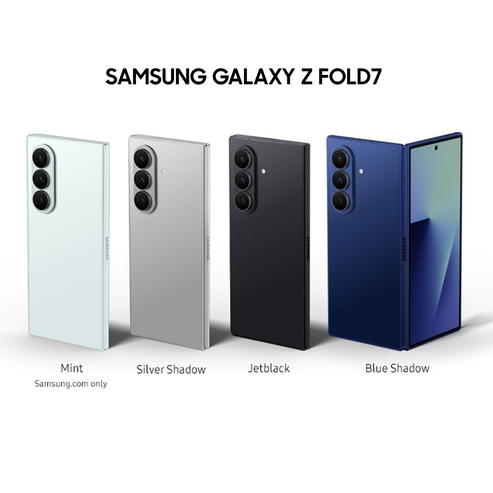 Pametni telefon Samsung Galaxy Z Fold 7 5G otvoren i zatvoren u dostupnim bojama