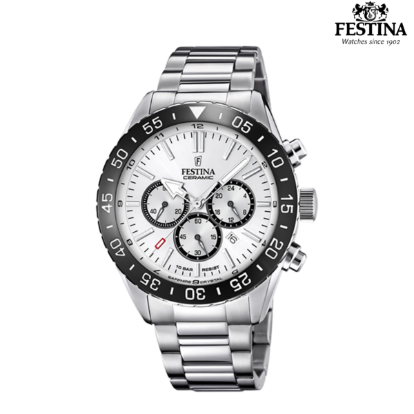 Festina F20575/1 muški sportski sat safirno staklo keramički bezel srebreni