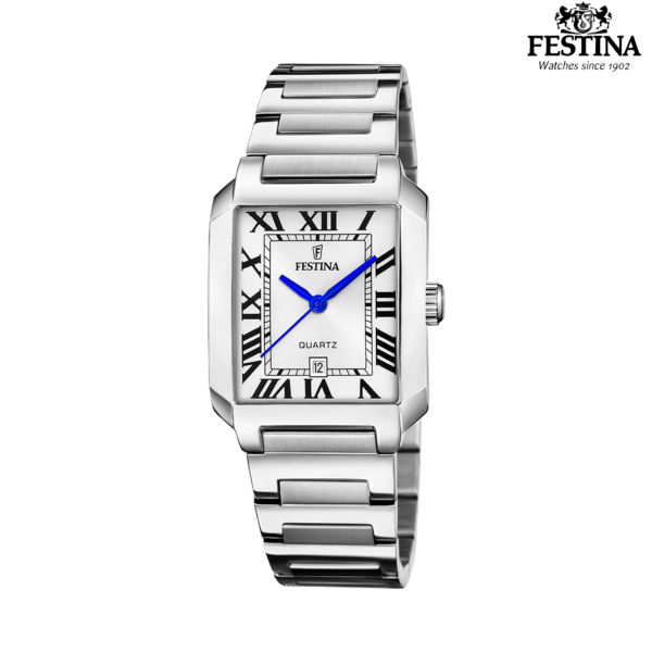 Festina F20679/1 ženski sat pravougaoni brojčanik plave kazaljke srebreni čelik