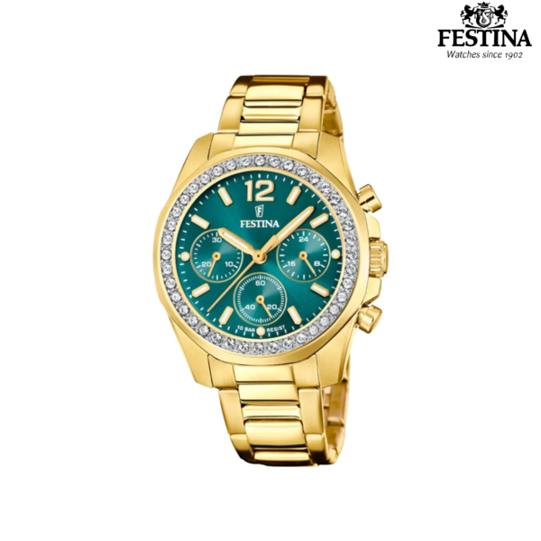 Festina Rainbow F20609/6 ženski sat smaragdno zeleni brojčanik zlatni čelik kristali