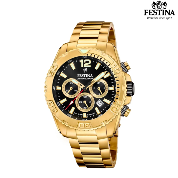 Festina Timeless Chronograph F20684/4 muški sat crni brojčanik zlatni čelik