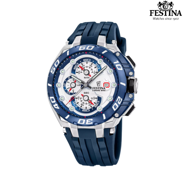 Festina Chrono Bike F20755/1 muški sportski sat bijeli brojčanik plava silikonska narukvica