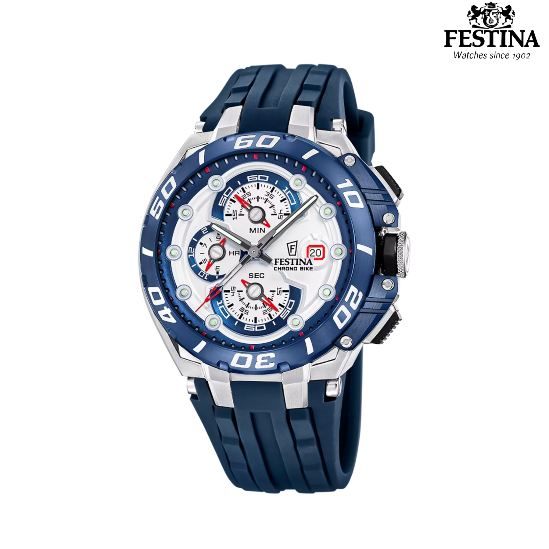 Festina Chrono Bike F20755/1 muški sportski sat bijeli brojčanik plava silikonska narukvica