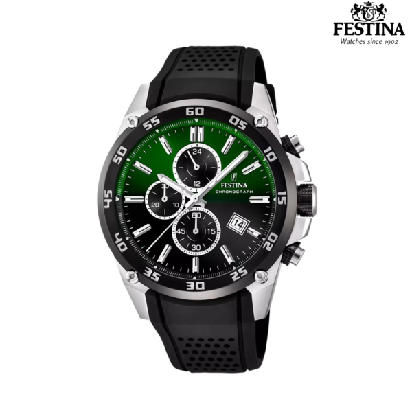 Festina Chronograph F20330/B muški sportski sat zeleno crni brojčanik silikonska narukvica