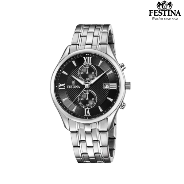 Festina F6854/8 muški elegantni sat crni teksturirani brojčanik srebreni čelik