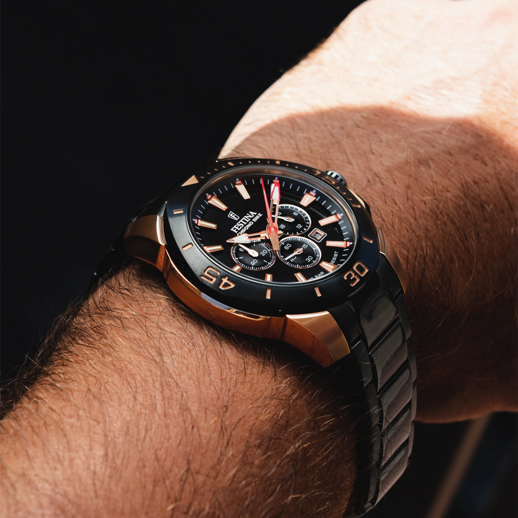 Festina Chrono Bike F20645/1 muški sat crni PVD čelik rose gold kamuflažna narukvica set