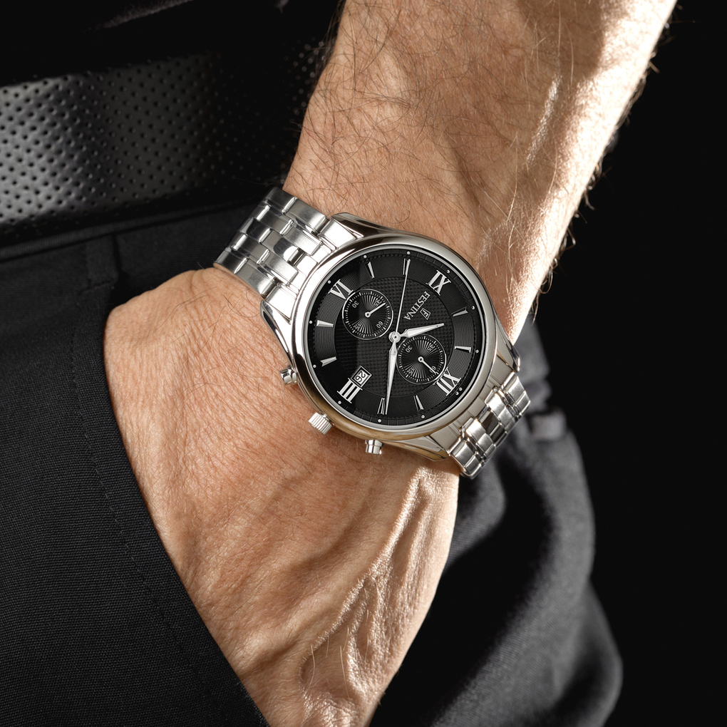 Festina F6854/8 muški elegantni sat crni teksturirani brojčanik srebreni čelik