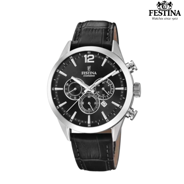 Festina Chronograph F20542/5 muški sat crni brojčanik crna kožna narukvica