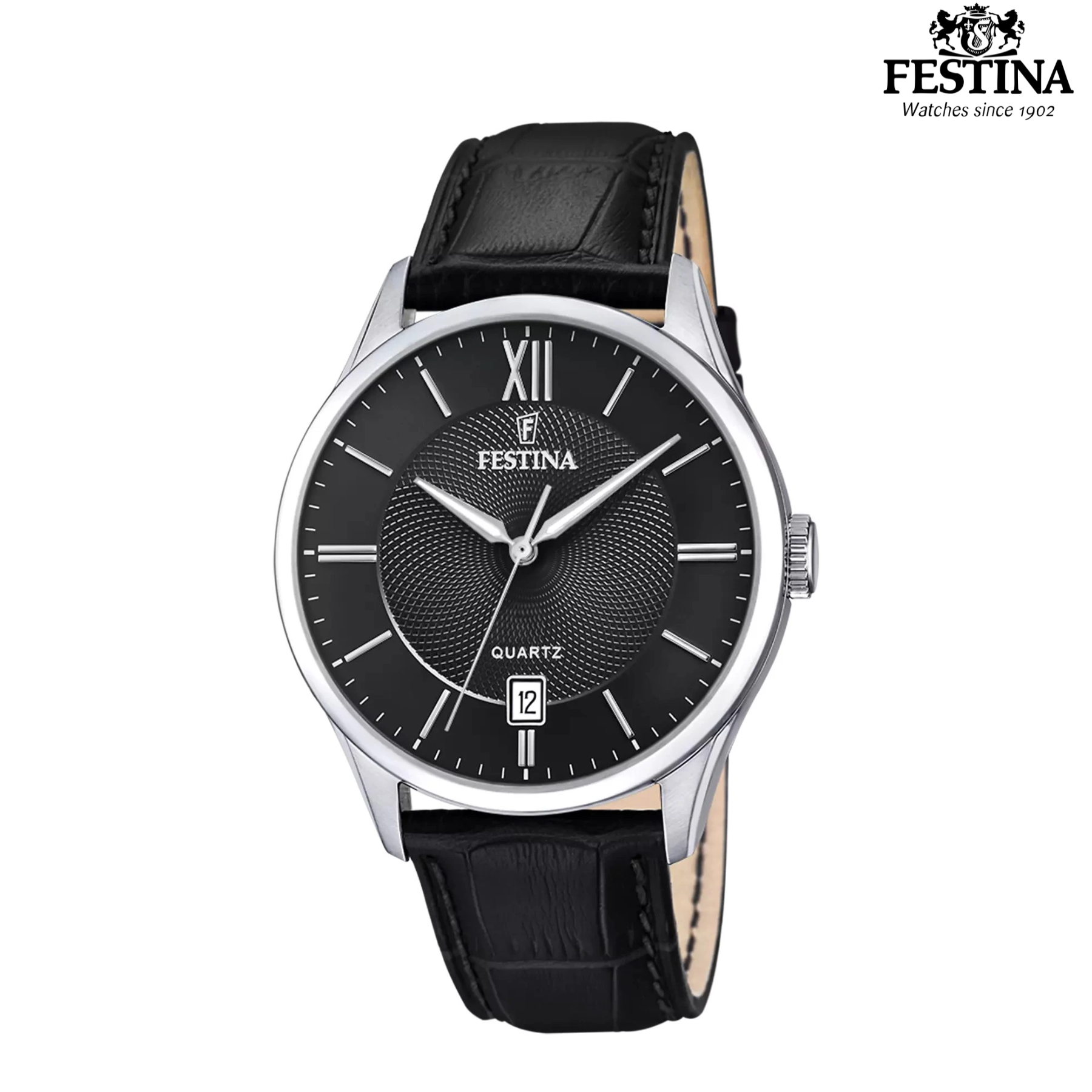 Festina Classic F20426/3 muški elegantni sat crni brojčanik crna koža