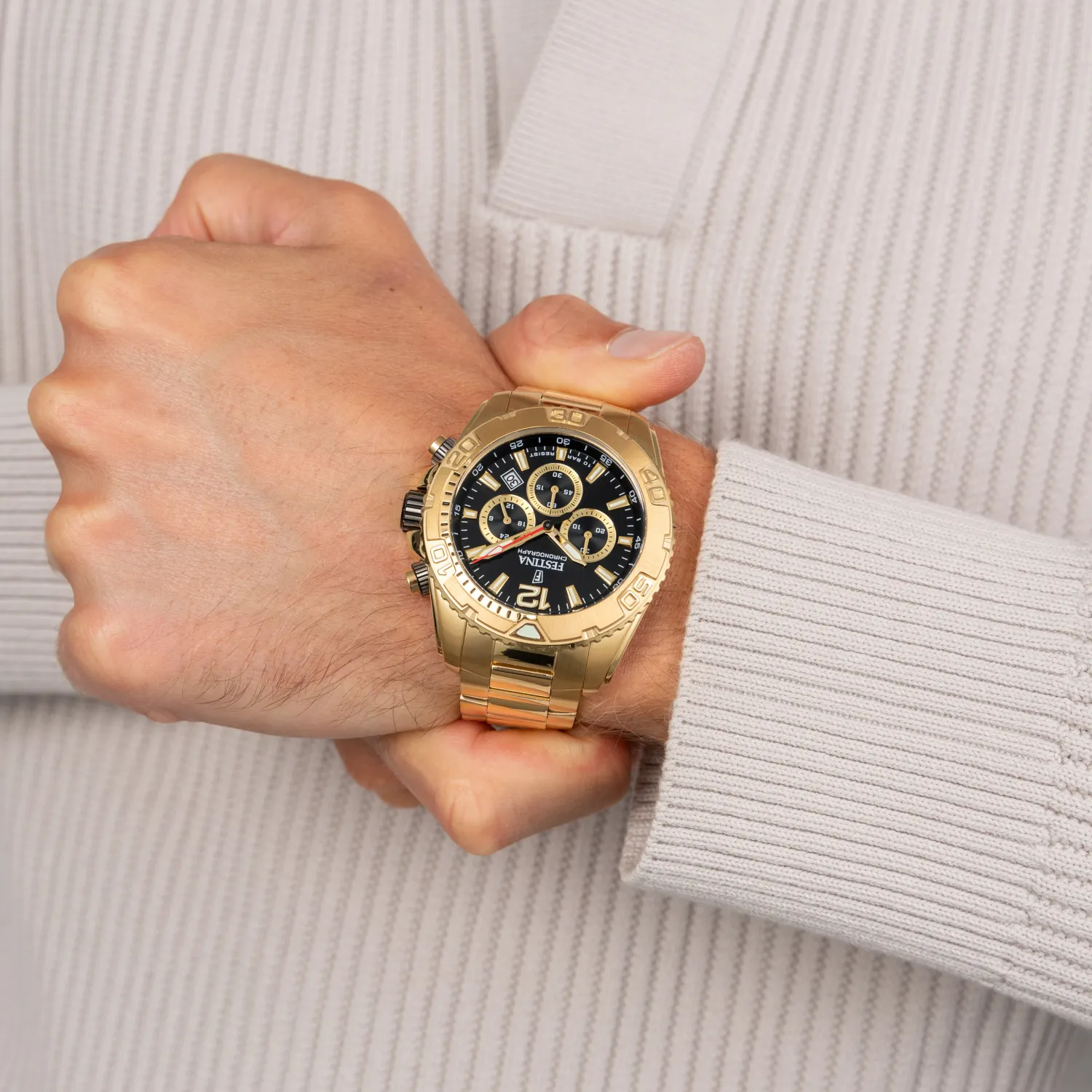 Festina Timeless Chronograph F20684/4 muški sat crni brojčanik zlatni čelik