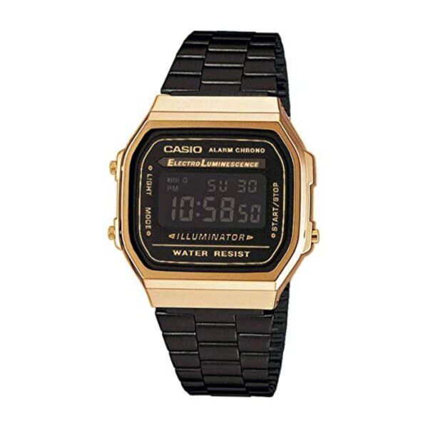 Casio Vintage A168WEGB-1B zlatno kućište crna narukvica tamni displej uniseks sat