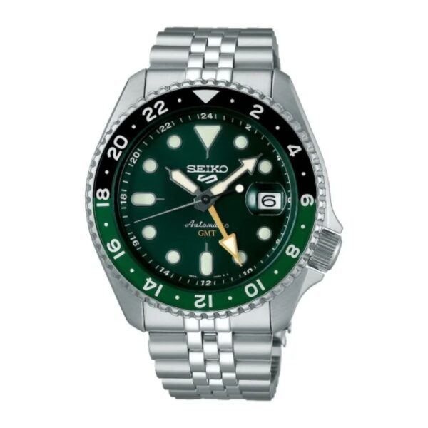 Seiko 5 Sports GMT SSK035K1 srebreno kućište zeleni brojčanik metalna narukvica muški sat