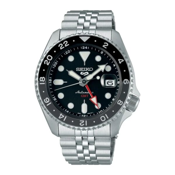 Seiko 5 Sports GMT SSK001K1 srebreno kućište crni brojčanik metalna narukvica muški sat