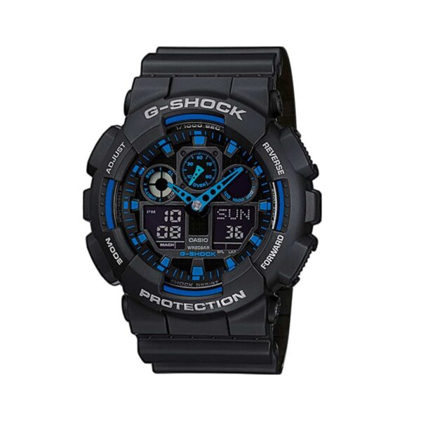 Casio G-Shock GA-100-1A2ER crni polimer plavi detalji sportski sat muški