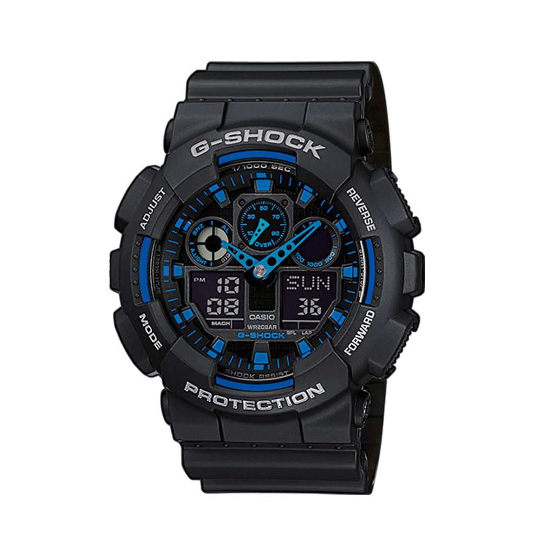 Casio G-Shock GA-100-1A2ER crni polimer plavi detalji sportski sat muški