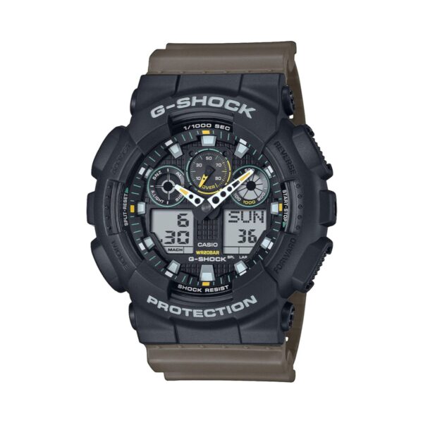 Casio G-Shock GA-100TU-1A3ER crni polimer smeđa narukvica sportski sat muški