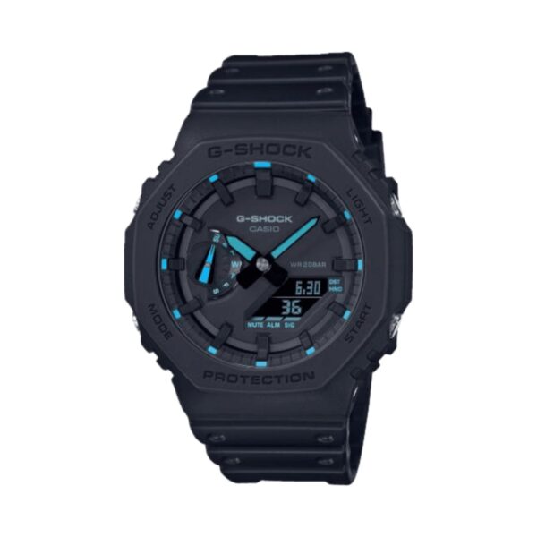 Casio G-Shock GA-2100-1A2ER crni polimer neonsko plavi detalji sportski sat muški
