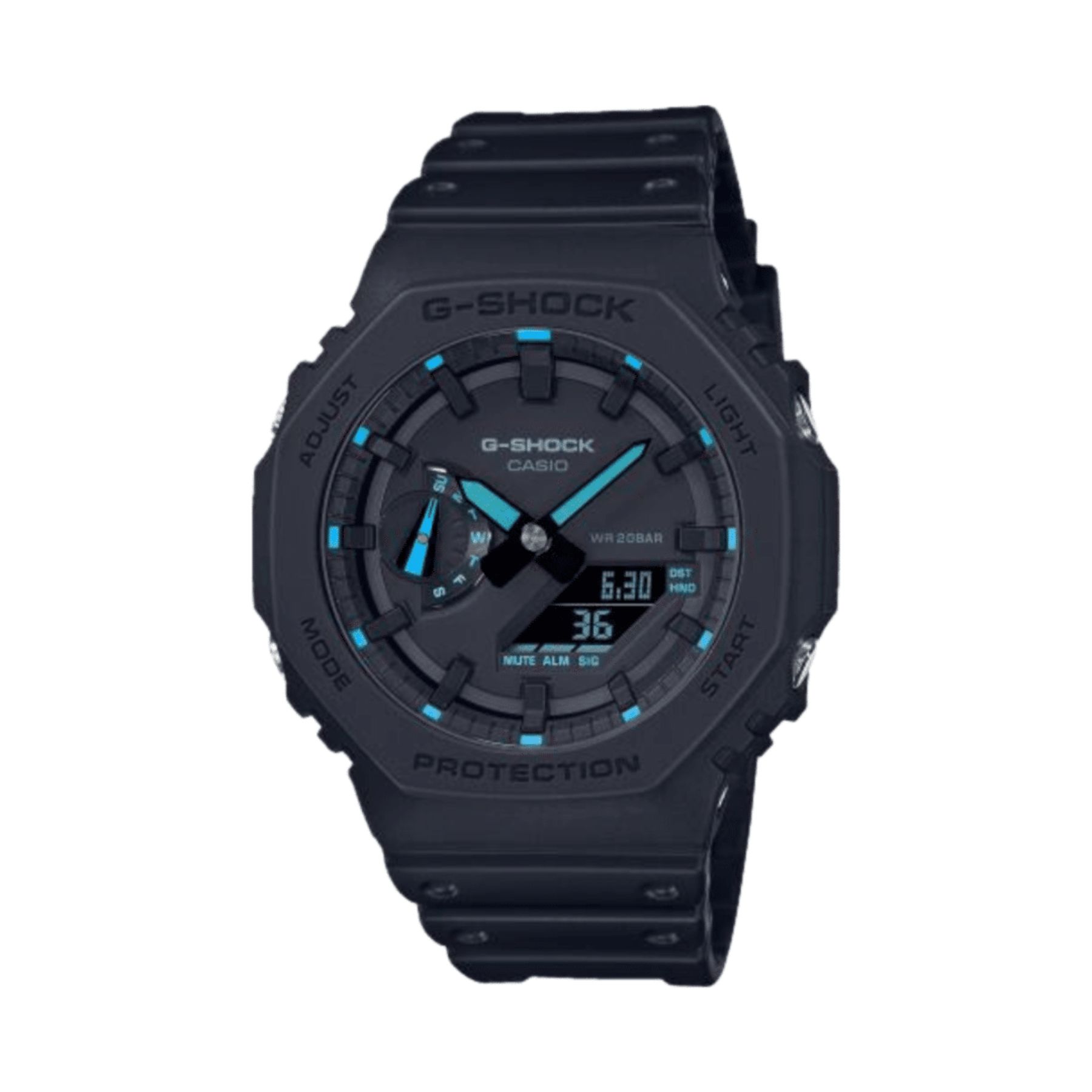 Casio G-Shock GA-2100-1A2ER crni polimer neonsko plavi detalji sportski sat muški