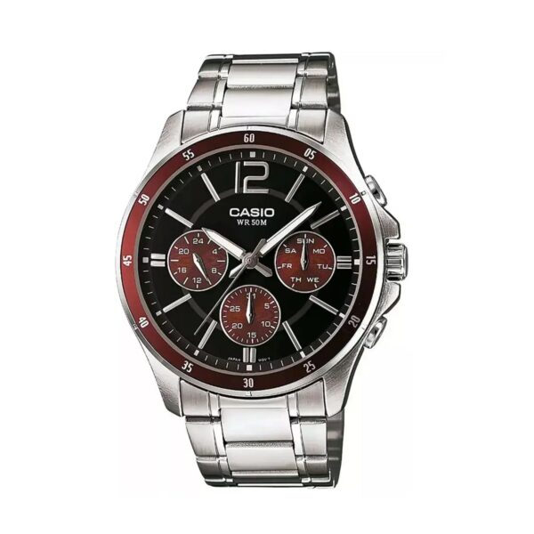 Casio MTP-1374PD-5AVEF crni brojčanik bordo bezel srebreni čelik sat muški
