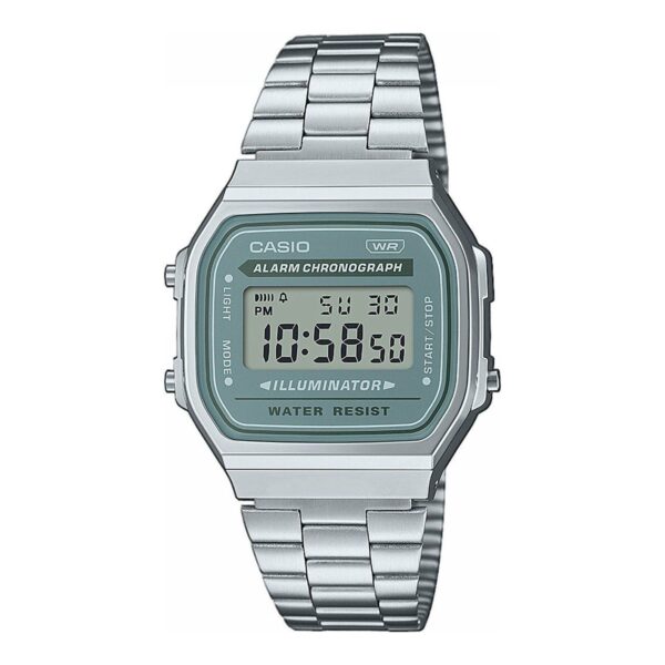 Casio A168WA-3AYES digitalni zeleni brojčanik srebreni čelik sat unisex