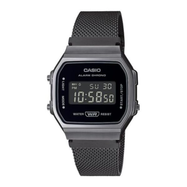 Casio A168WEMB-1BEF crni negativni ekran milanese mrežasta narukvica sat unisex