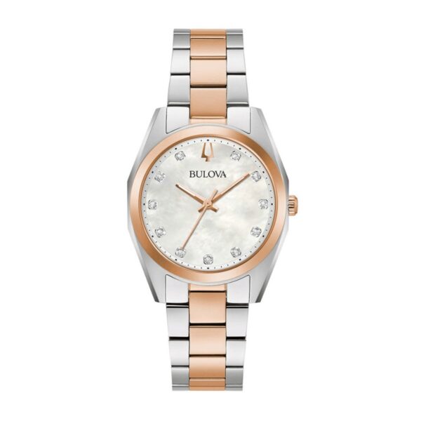 Bulova 98P207 dvobojno kućište sedefasti brojčanik dijamanti metalna narukvica ženski sat