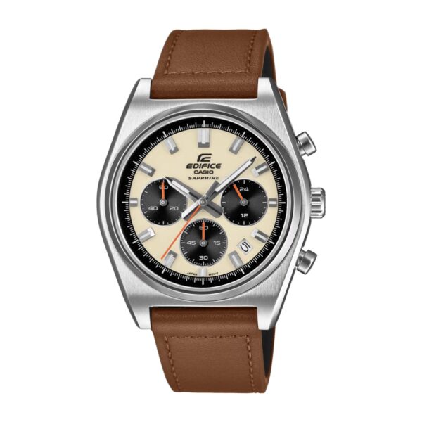 Casio Edifice EFB-730L-7AVUEF krem crni panda brojčanik safirno staklo smeđa koža sat muški