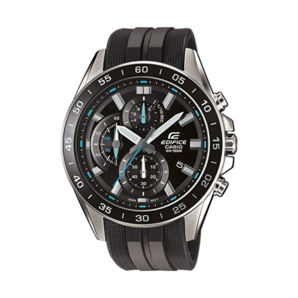 Casio Edifice EFV-550P-1AVUEF crni brojčanik plavi detalji silikonska narukvica sat muški
